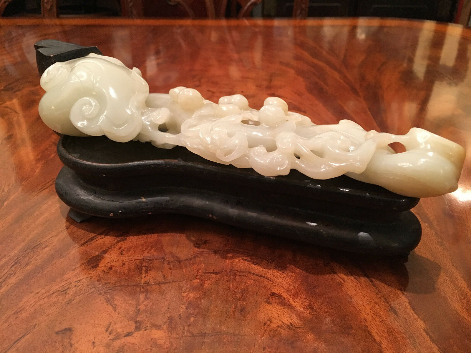 An Excellent Large Chinese Qing Dynasty Carved Jade Ruyi Scepter.