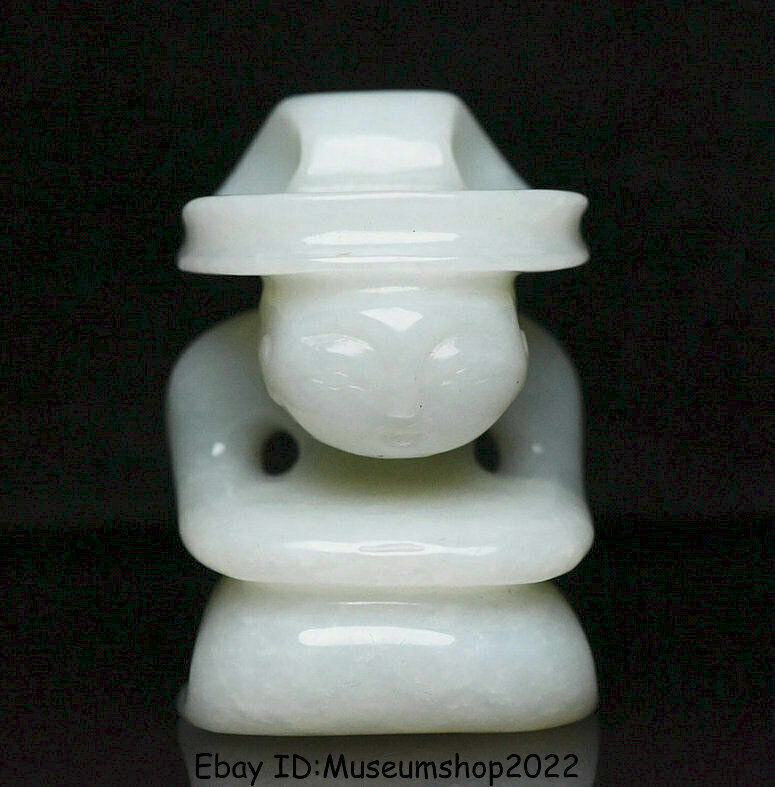 2" China Natural Hetian White Jade Nephrite Carved Knell People Human Statue