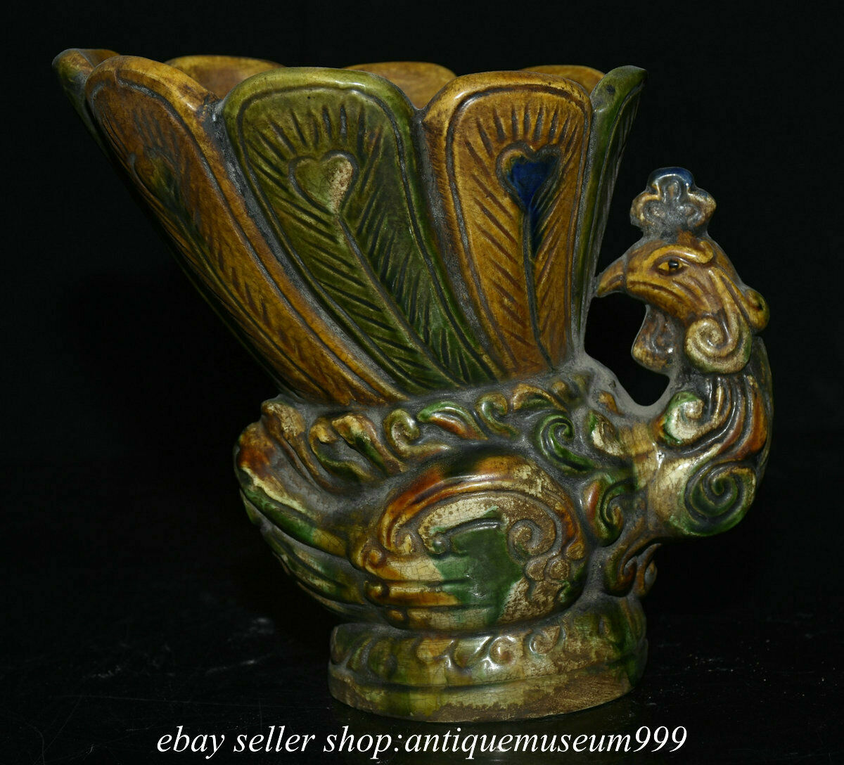 7.2" Rare Old Chinese Tang Sancai Ceramics Dynasty Palace Phoenix Wine Glass