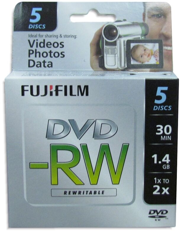 5-pak Fujifilm 8cm Mini Dvd-rw 1.4gb 30-min In Mini Jewel Cases Fits Sony/canon